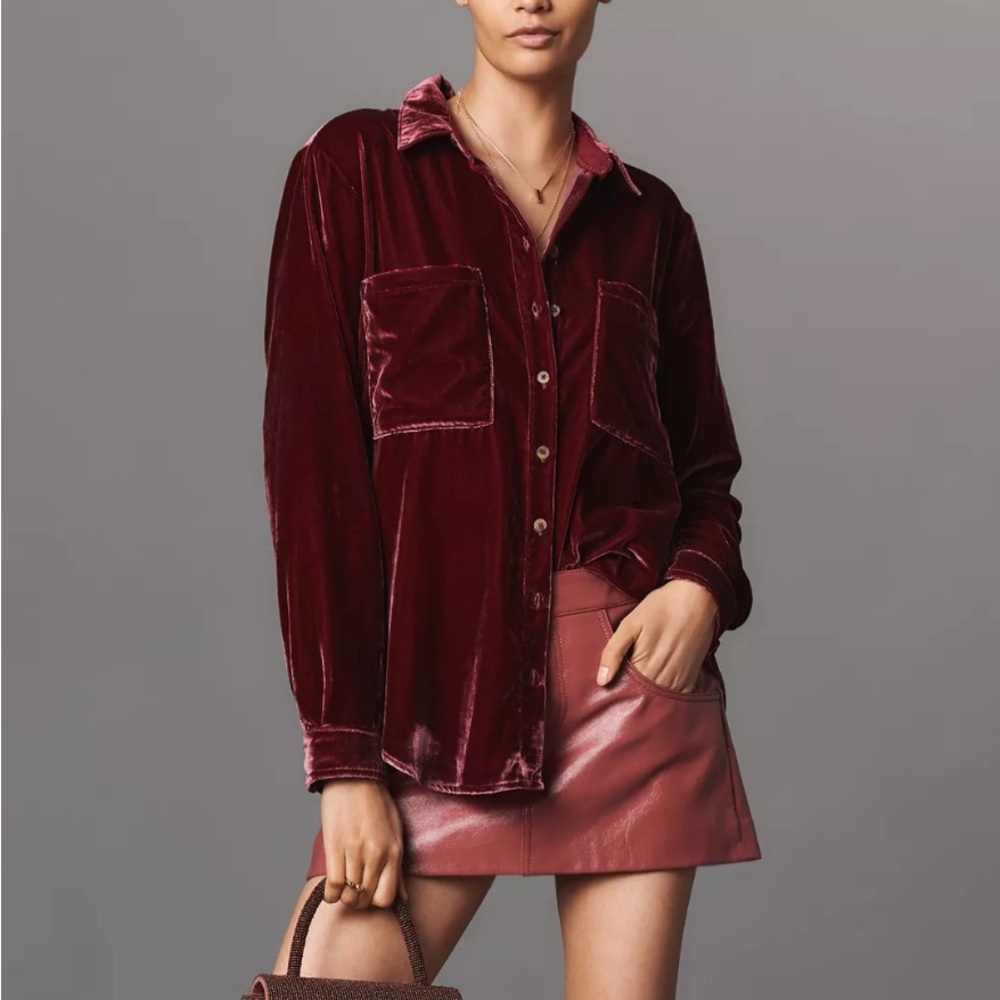 Pilcro The Hadley Purple Button Down Velvet Top